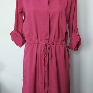 Mossimo Supply Co. Fuchsia Button-Front Drawstring Shirt Dress